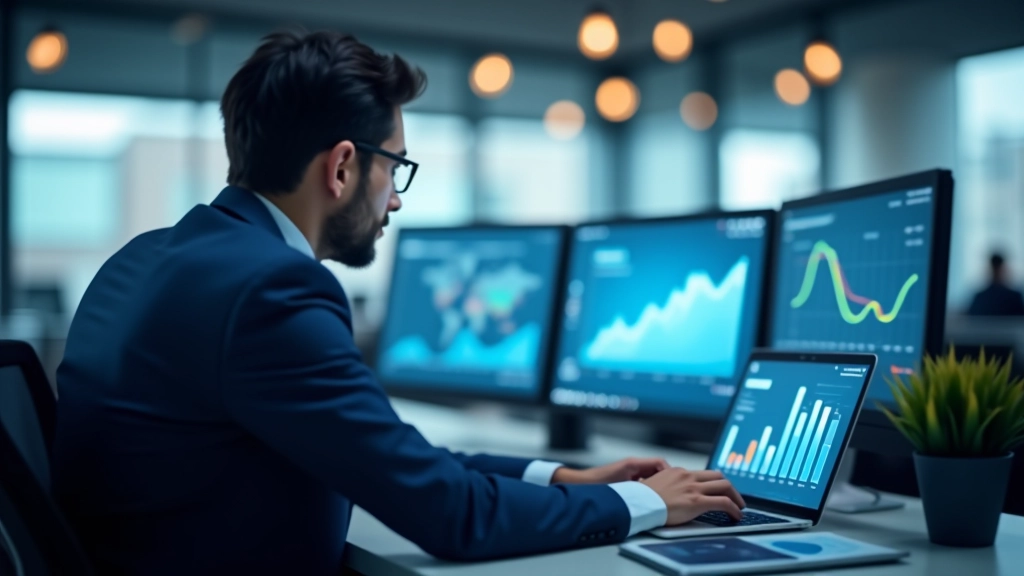 Digitale Geschäftsanalyse mit Datenvisualisierungen auf Bildschirmen, Tablet und modernen Analysetools in einer professionellen Umgebung