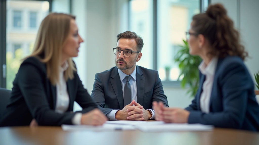 Team in einer Strategiesitzung, diskutiert Lösungen und Strategien an einem Konferenztisch mit Notizen und Dokumenten