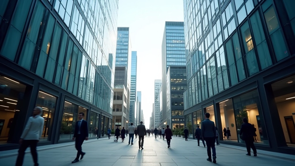 Modernes Geschäftszentrum mit Finanzinstitutionen und Bürogebäuden