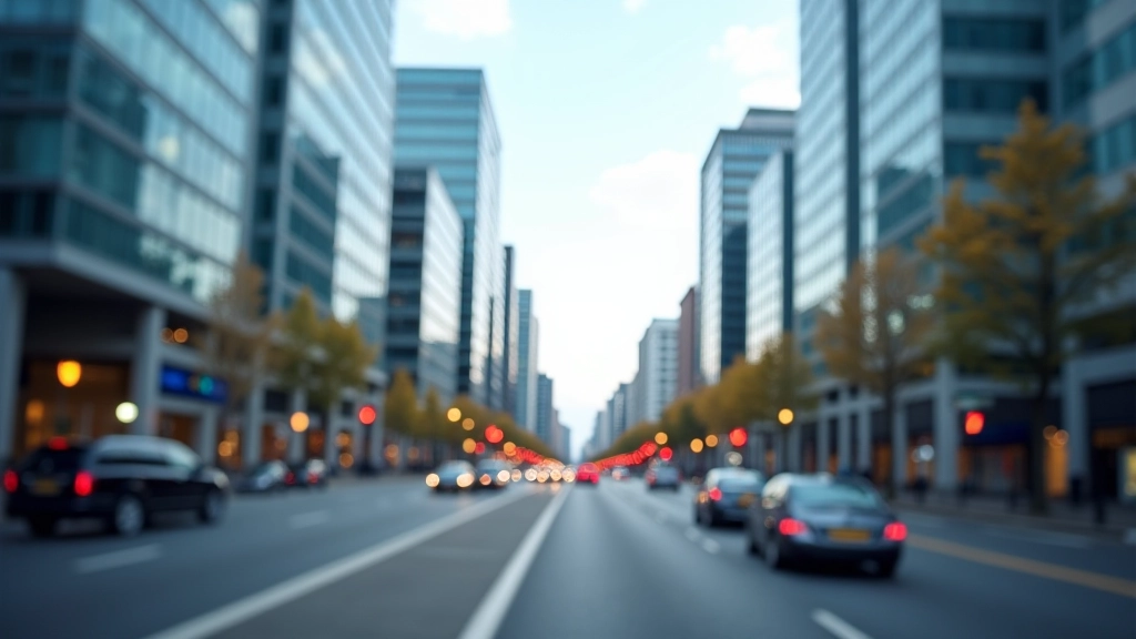 Modernes Geschäftsviertel mit Bürogebäuden und Verkehr